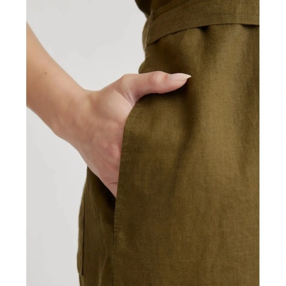 Quince Women 100% European Linen Square Neck Jumpsuit Martini Olive Size S